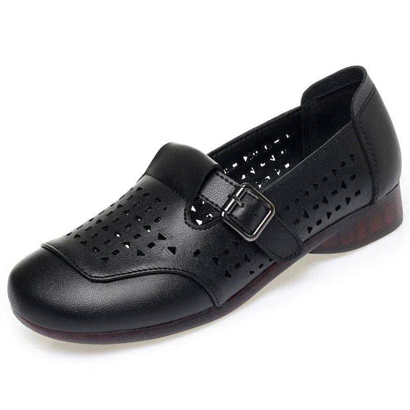wide toe box women's dress shoes Women's Wide Toe Box Leather T-Strap Flats