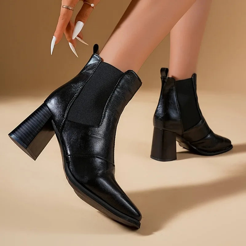 High Heel Booties Square Toe Block Heel 2