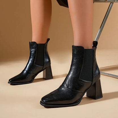 High Heel Booties Square Toe Block Heel 3