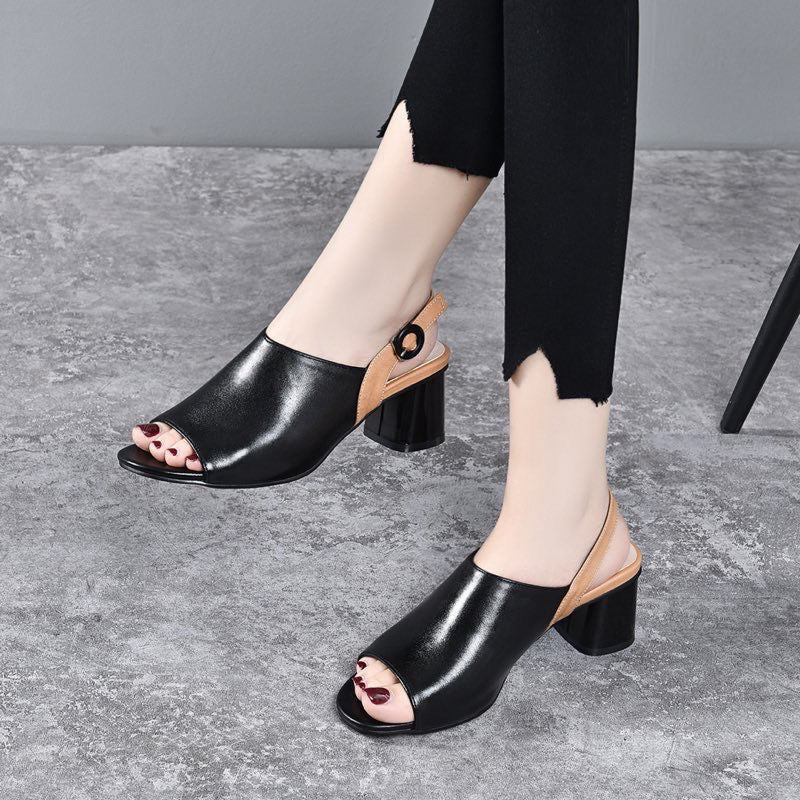 Chic Open-Toe Slingback Block Heels that Hide Bunions