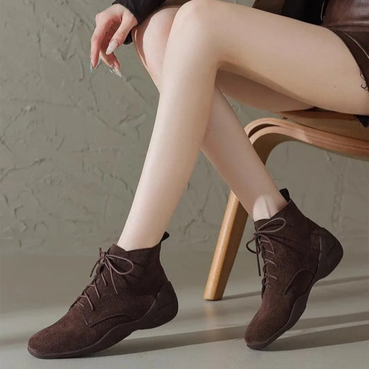 Lace Up Booties Low Heel Non Slip Soft Sole 0