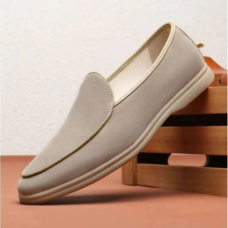 Suede Slip-On Loafers with Cushioned Rubber Sole