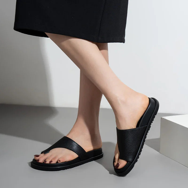 Genuine Leather Thick-Soled Flip-Flops