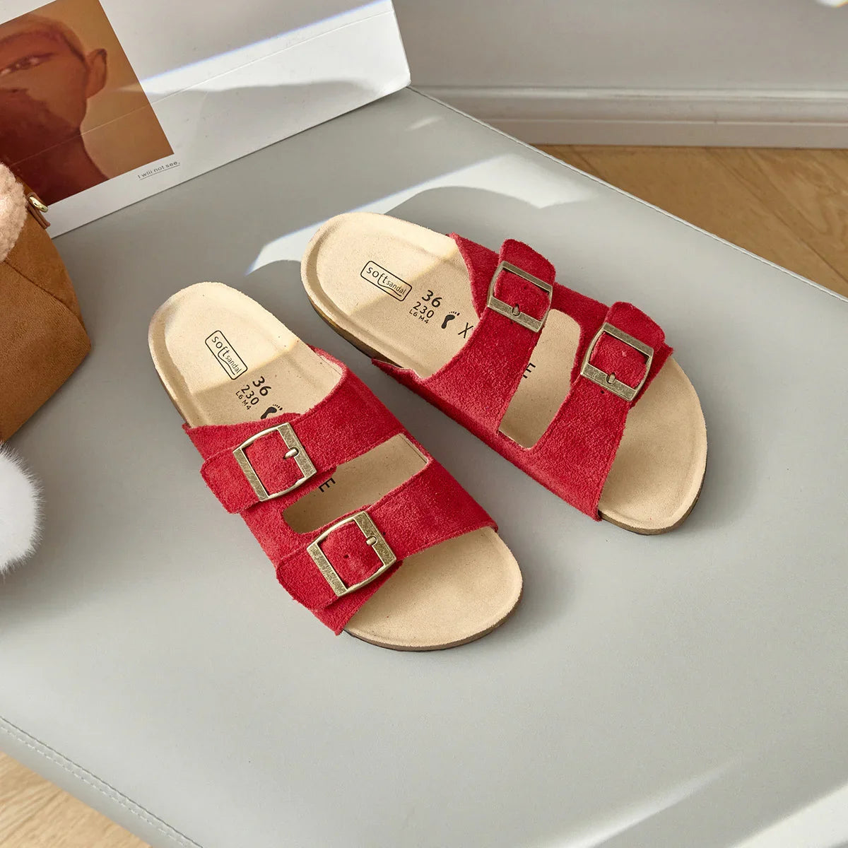 Genuine Leather Cow Suede Buckle Sandals