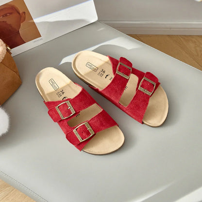 Genuine Leather Cow Suede Buckle Sandals