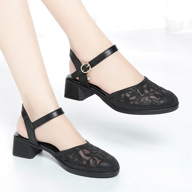 Elegant Low-Heel Cutout Dress Shoes for Women