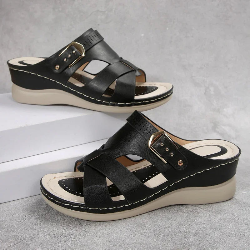 Ortho Comfort Cross-Strap Wedge Sandals