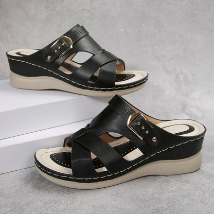 Ortho Comfort Cross-Strap Wedge Sandals