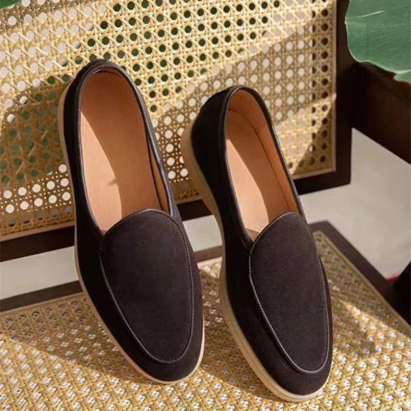 Suede Slip-On Loafers with Cushioned Rubber Sole