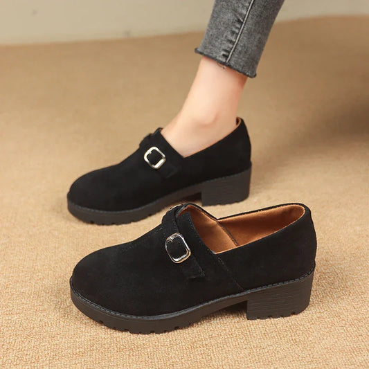 Stylish Buckle Loafers with Thick Heel for All-Day Wear