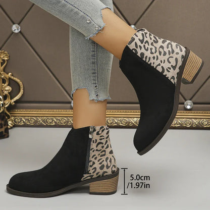 Women’s Low-Heel Leopard Print Boots