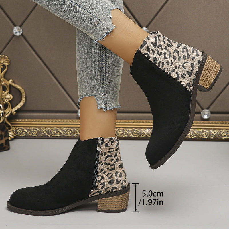 Women’s Low-Heel Leopard Print Boots
