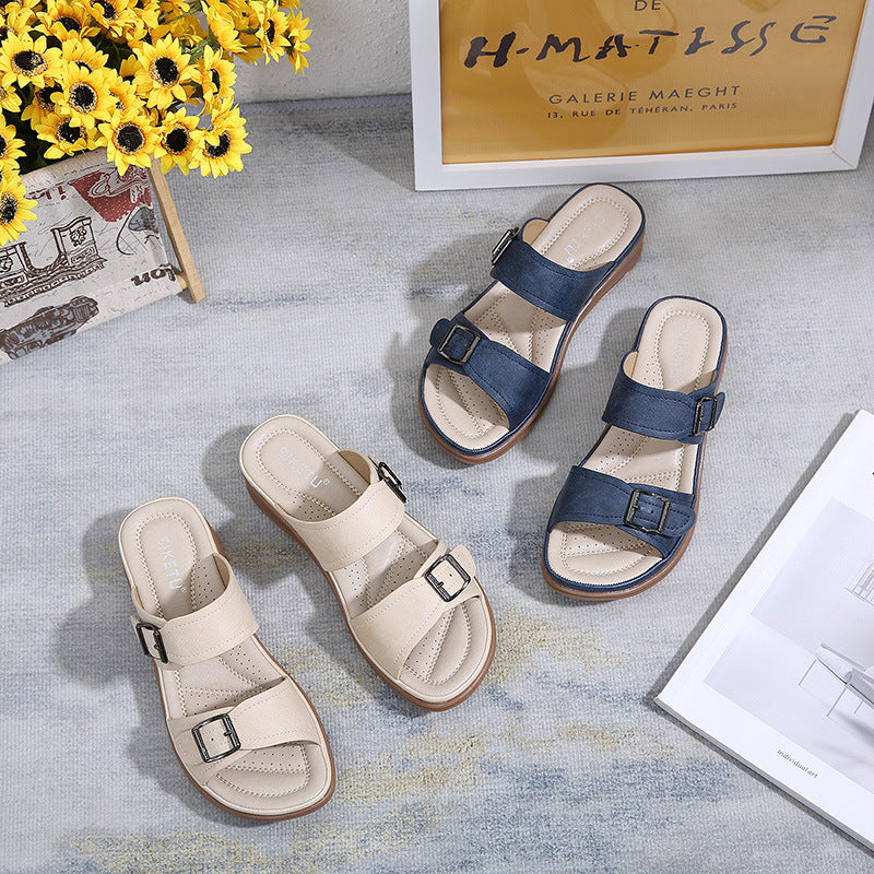 Ladies Orthopedic Buckle Strap Slippers
