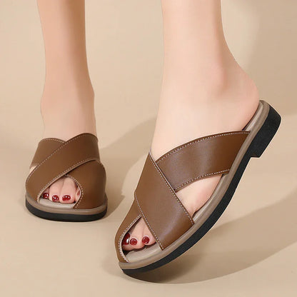 Women's Cross-Strap Leather Slide Sandals