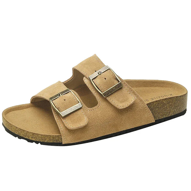 Genuine Leather Cow Suede Buckle Sandals