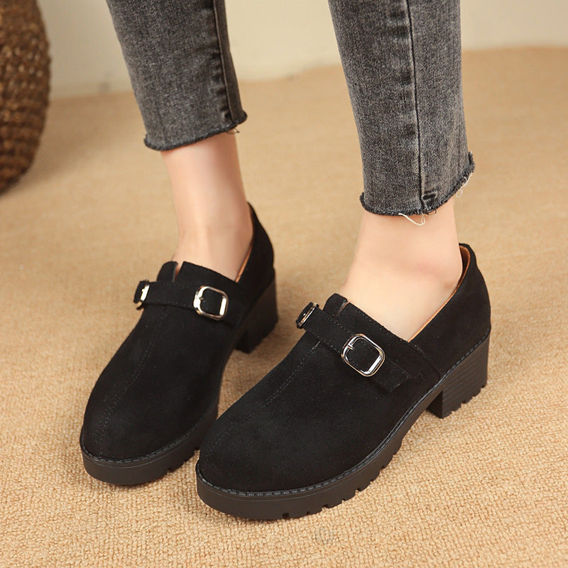 Stylish Buckle Loafers with Thick Heel for All-Day Wear