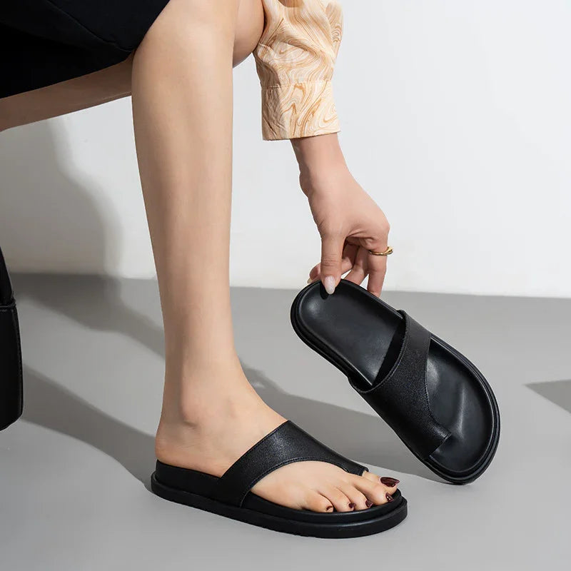 Genuine Leather Thick-Soled Flip-Flops