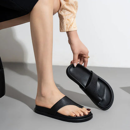 Genuine Leather Thick-Soled Flip-Flops