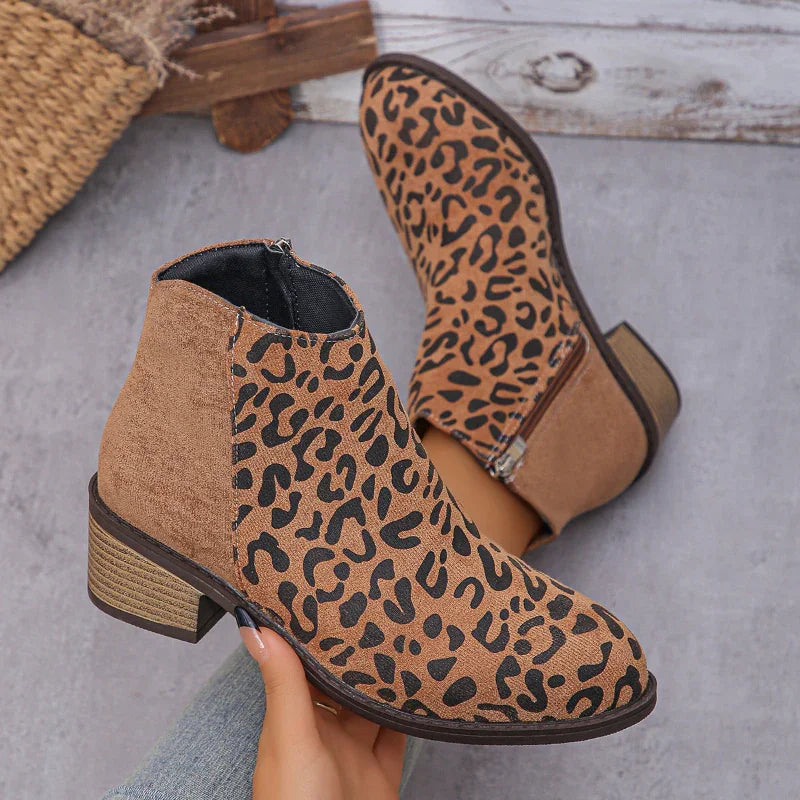 Women’s Low-Heel Leopard Print Boots