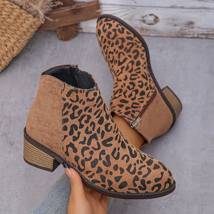 Women’s Low-Heel Leopard Print Boots