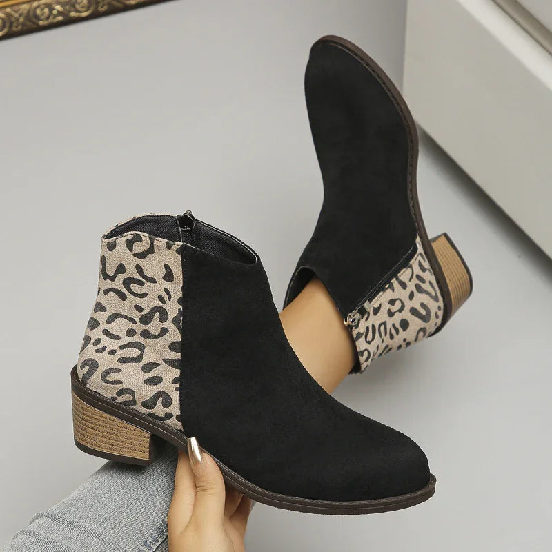 Women’s Low-Heel Leopard Print Boots