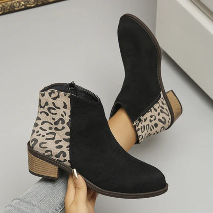 Women’s Low-Heel Leopard Print Boots