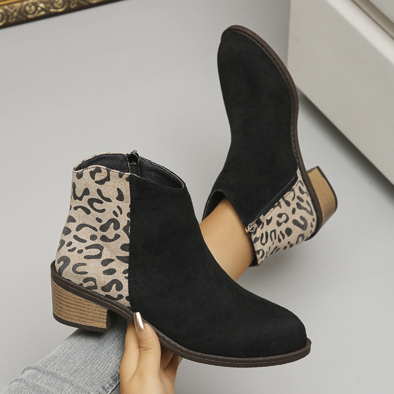 Women’s Low-Heel Leopard Print Boots