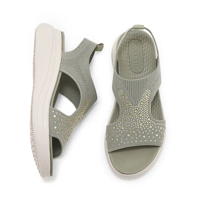 Rhinestone Comfort Sandals with Thick Sole