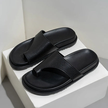 Genuine Leather Thick-Soled Flip-Flops