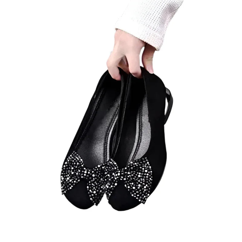 Women's Rhinestone Bow Loafers with Low Heel