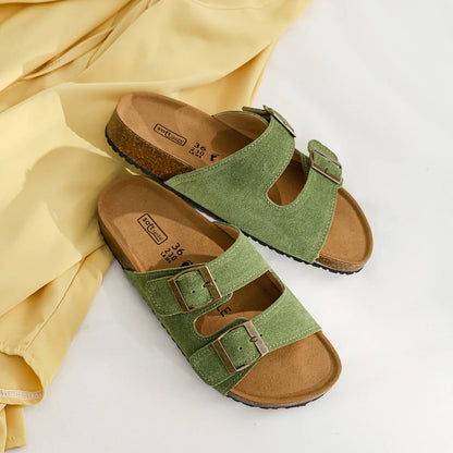 Genuine Leather Cow Suede Buckle Sandals