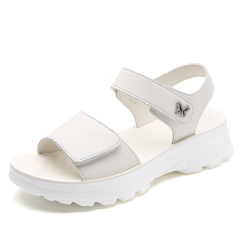 Comfortable Genuine Leather Wedge Sandals with Hook-and-Loop Closure