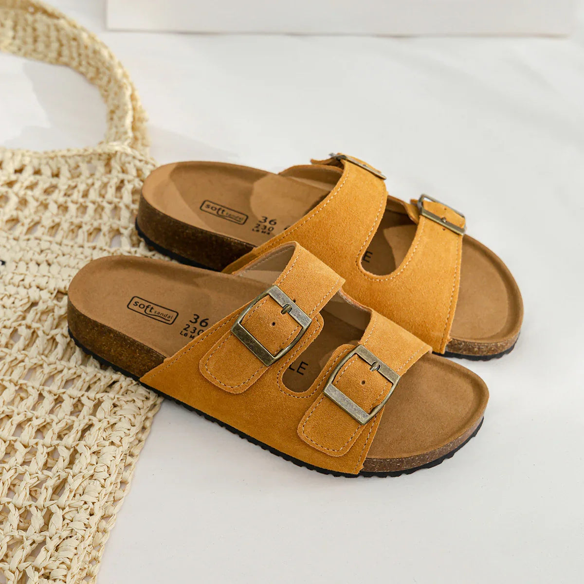 Genuine Leather Cow Suede Buckle Sandals