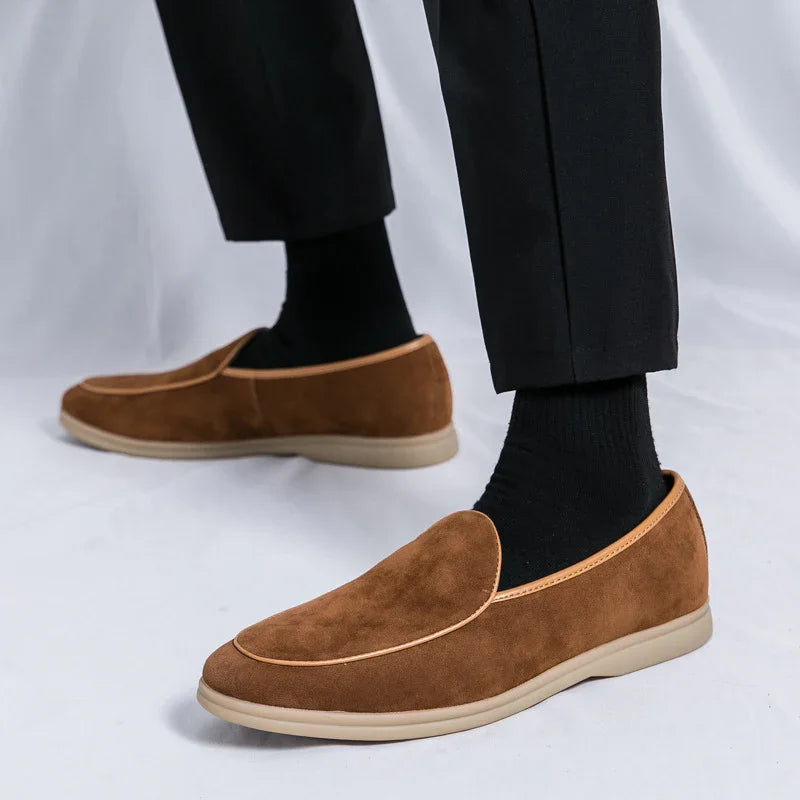 Suede Slip-On Loafers with Cushioned Rubber Sole