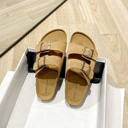 Genuine Leather Cow Suede Buckle Sandals