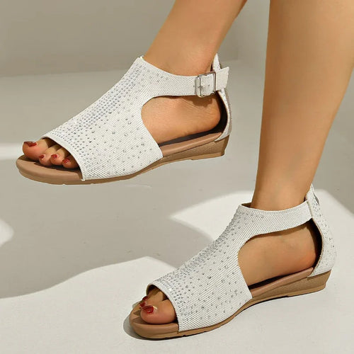 Women’s Fashion Sandals with Rhinestone Cotton Upper and Back Zipper