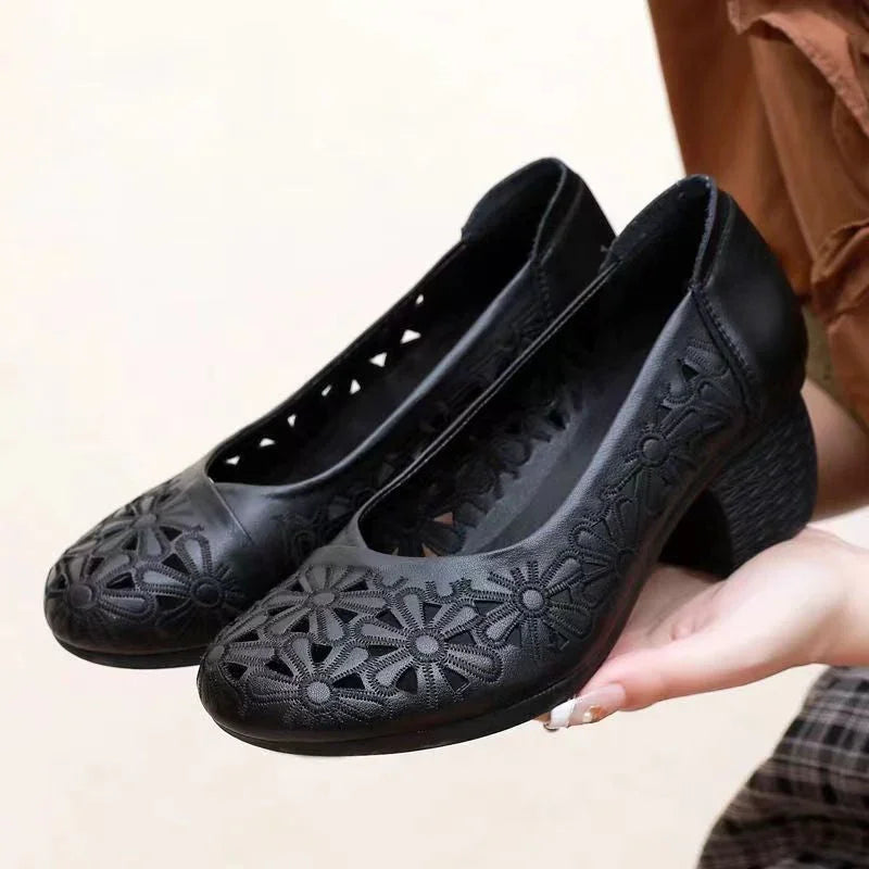 Orthopedic Block Heels - Round Toe, Cushioned, All-Day Comfort