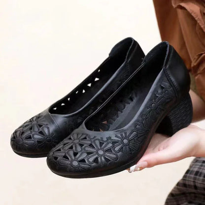 Orthopedic Block Heels - Round Toe, Cushioned, All-Day Comfort