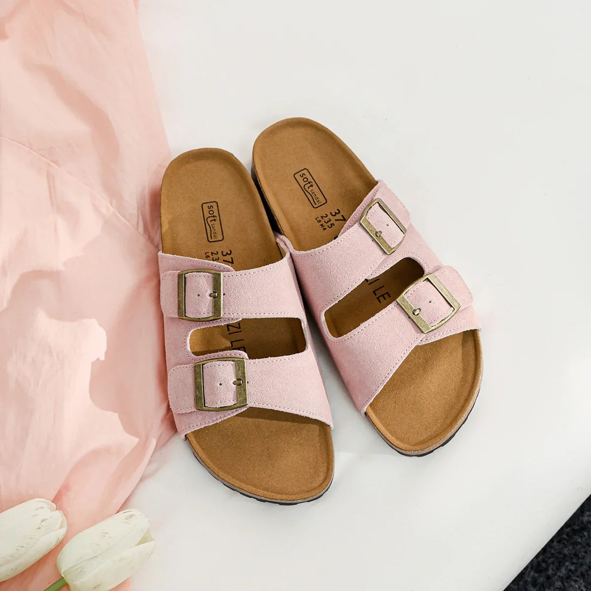 Genuine Leather Cow Suede Buckle Sandals