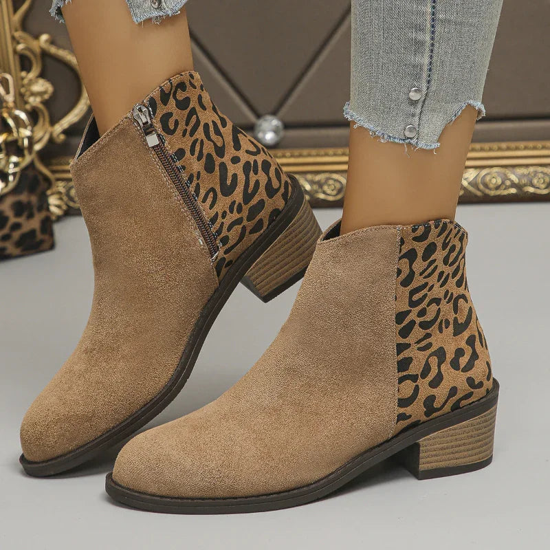 Women’s Low-Heel Leopard Print Boots