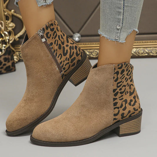 Women’s Low-Heel Leopard Print Boots