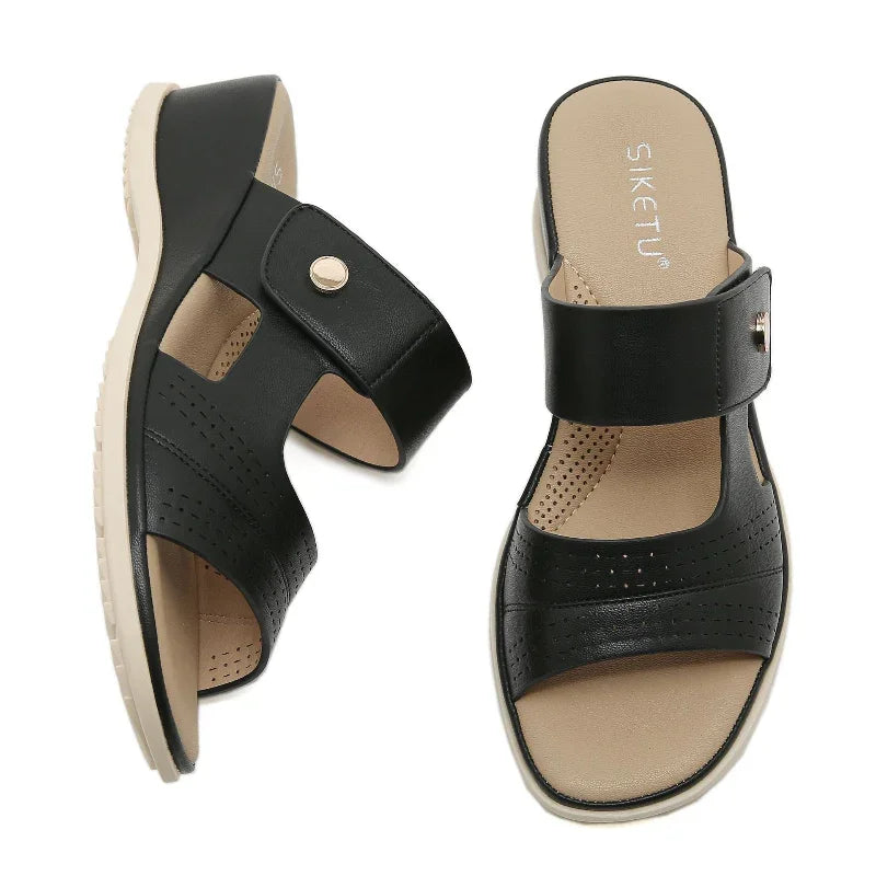 Women’s Medium Heel Wedge Sandals with Orthotic Sole