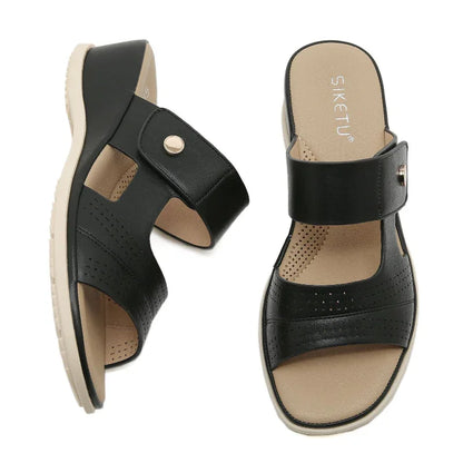 Women’s Medium Heel Wedge Sandals with Orthotic Sole