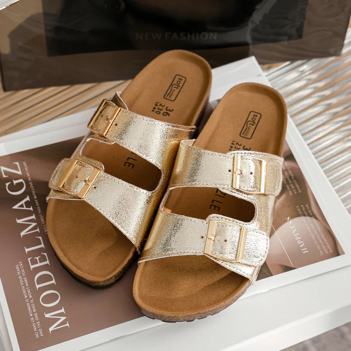 Genuine Leather Cow Suede Buckle Sandals