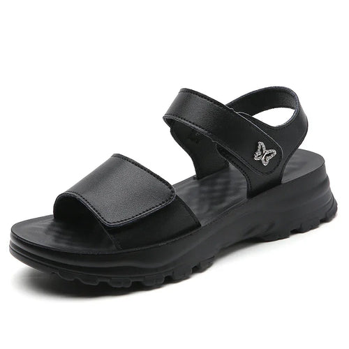 Comfortable Genuine Leather Wedge Sandals with Hook-and-Loop Closure