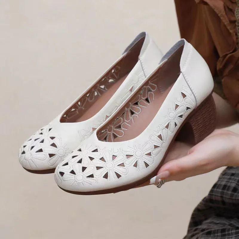 Orthopedic Block Heels - Round Toe, Cushioned, All-Day Comfort