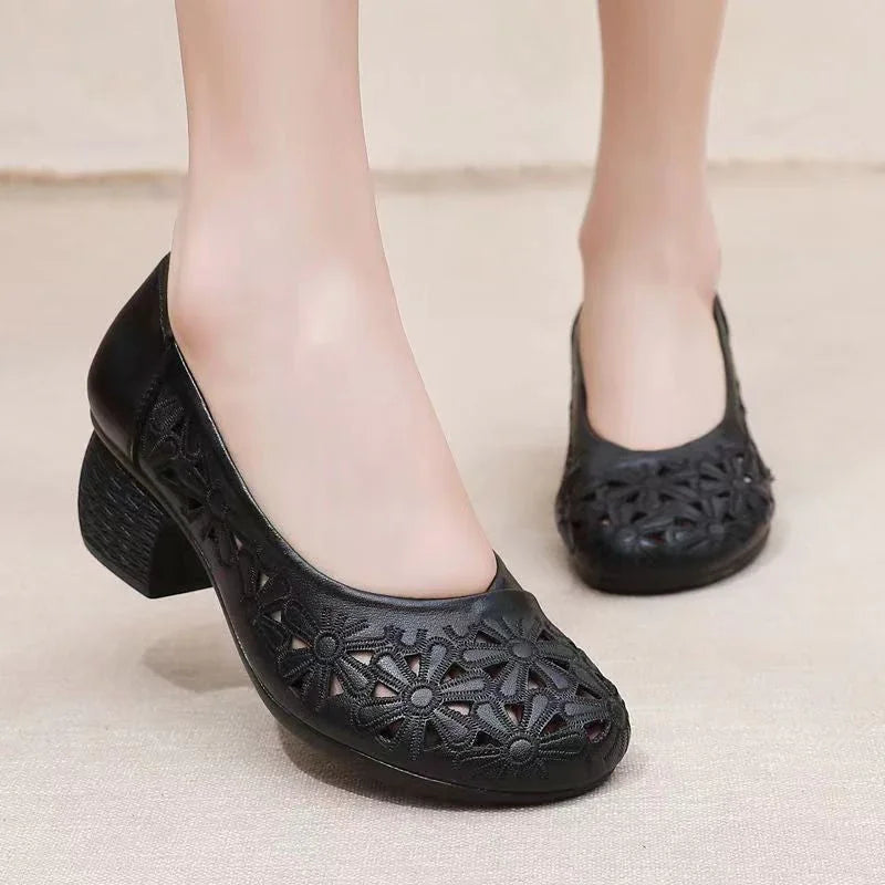 Orthopedic Block Heels - Round Toe, Cushioned, All-Day Comfort