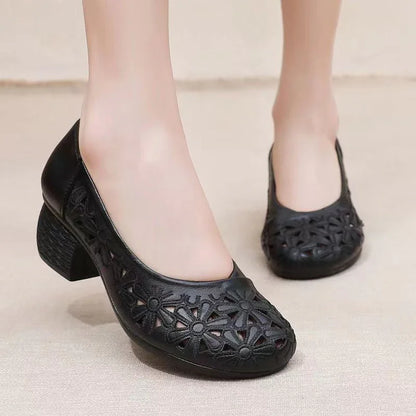Orthopedic Block Heels - Round Toe, Cushioned, All-Day Comfort