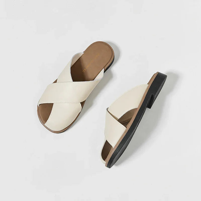 Women's Cross-Strap Leather Slide Sandals
