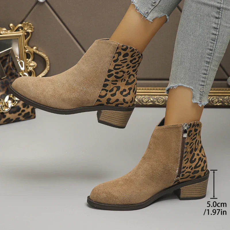 Women’s Low-Heel Leopard Print Boots